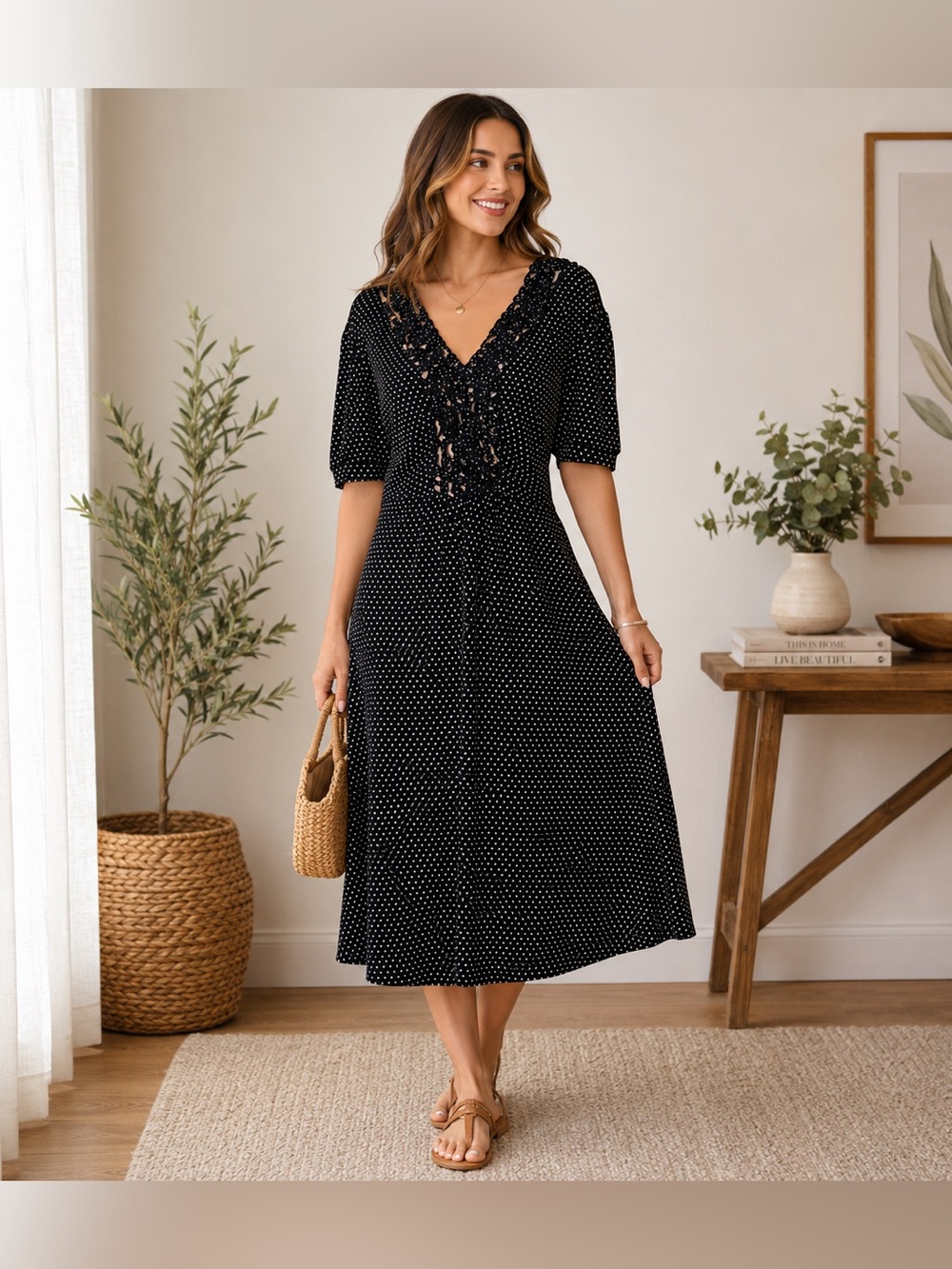 Rabbit Rabbit Rabbit Polka Dot Midi Dress 16W Boho